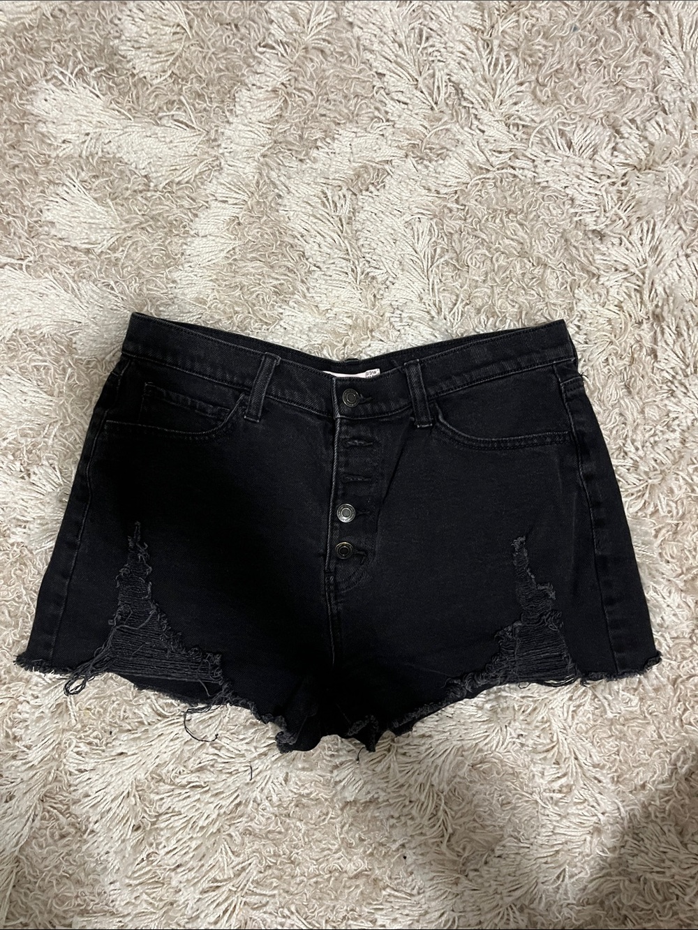 High-Rise Black Distressed Women's Denim Shorts